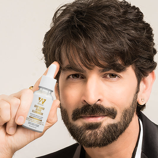 white wolf beard serum in hands of Neil Nitin Mukesh