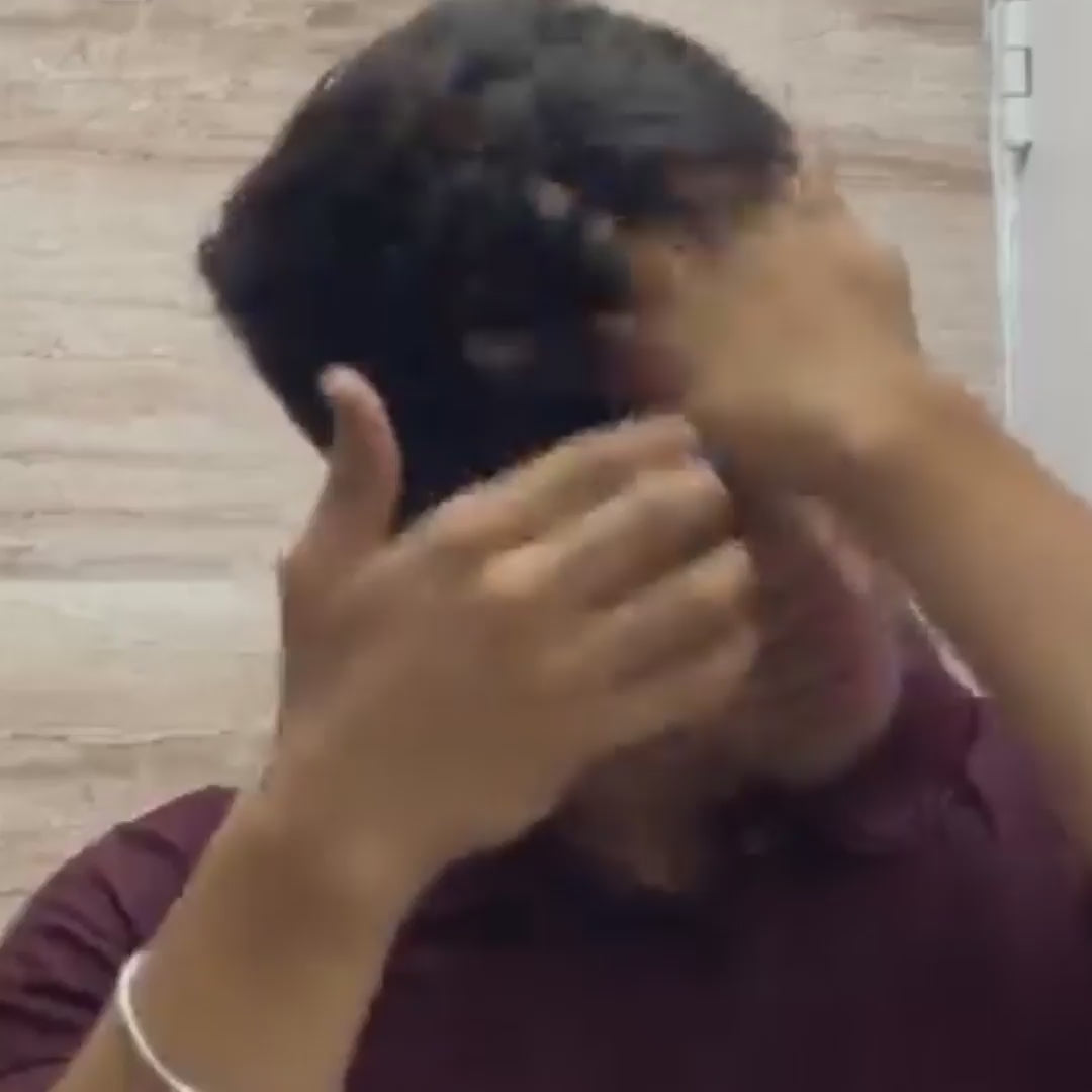 Man applying hair powder for styling and adding volume – before and after hair transformation video